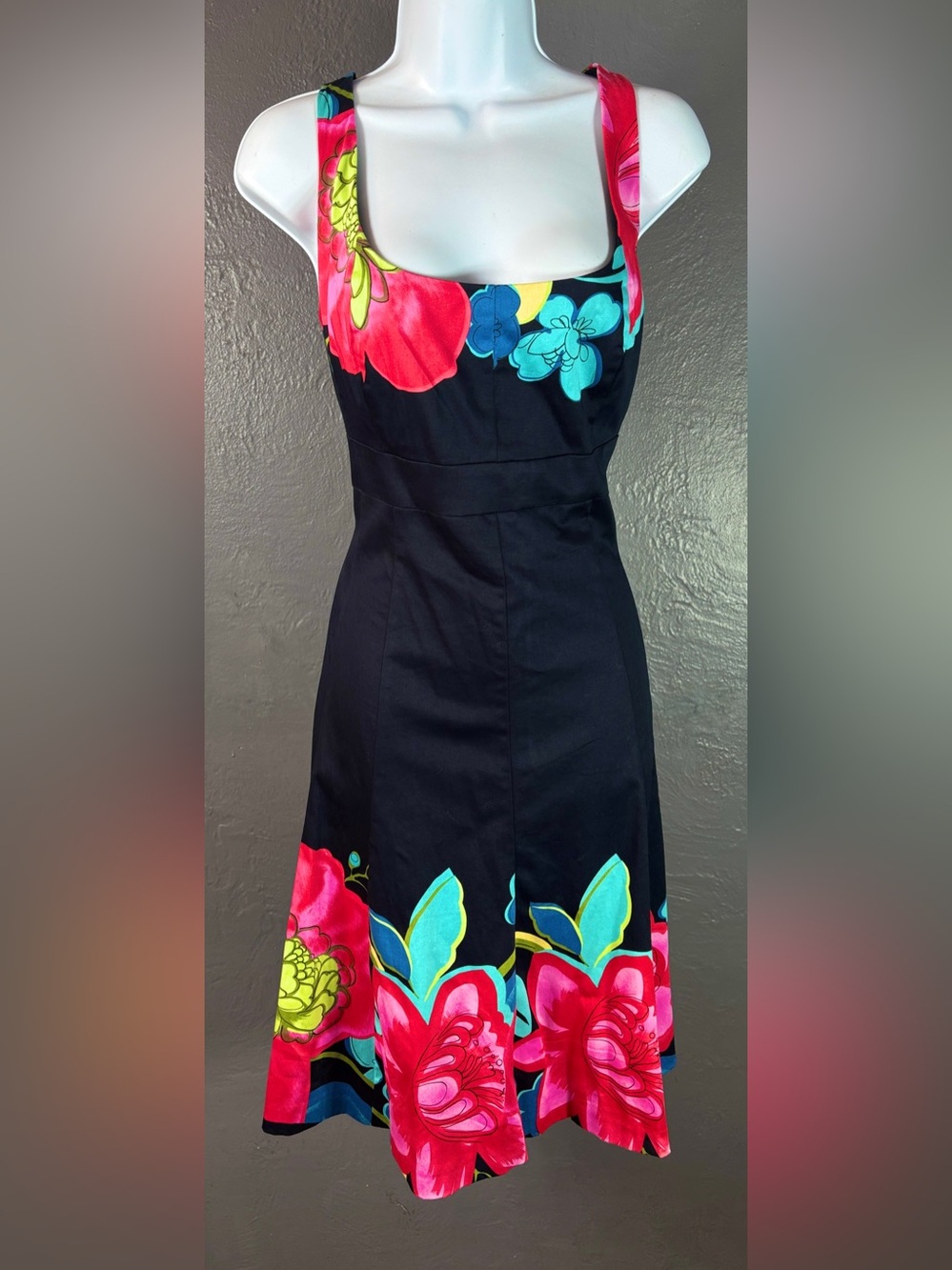 Nine West Black  Floral Fit & Flare Midi Dress Size 14